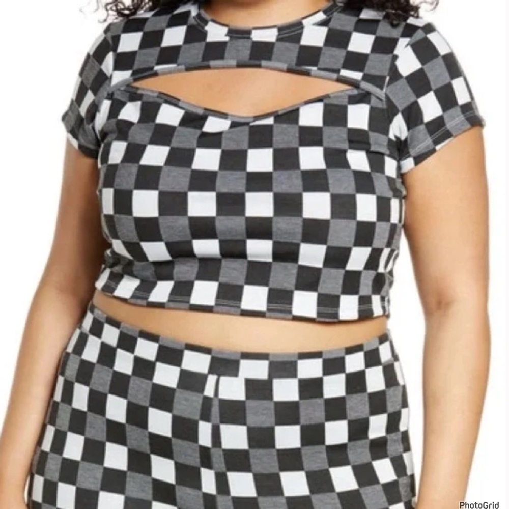 BP 3X plus size gingham checkered opened cropped tee NWT